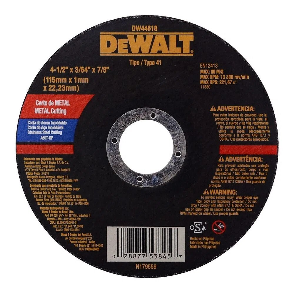 Disco De Corte De Metal 4 1 2 X3 64 X7 8 Dwalt disco-de-corte-de-metal-4-1-2-x3-64-x7-8-dwalt