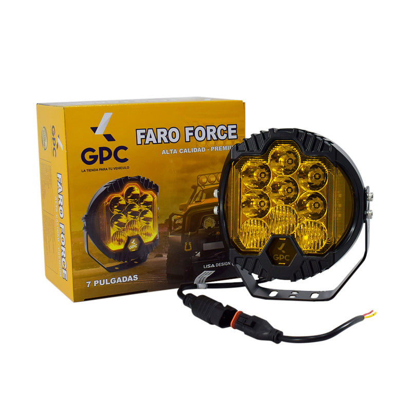 Faro Pirata de Trabajo Force 7” 12/24v 90w Amarillo Contorno Amarillo GPC