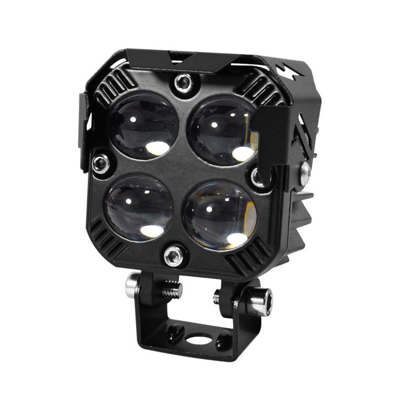 Faro Explorador Cubo 4 Lupas Led Negro Dual Amarillo + Blanco 12-24V Prunuz