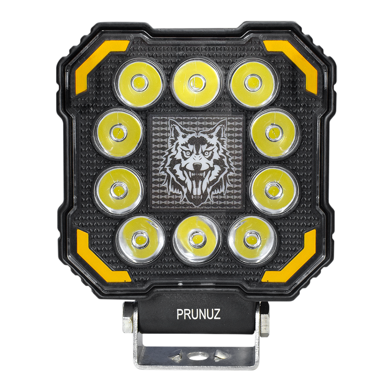 Faro de Trabajo Cuadrado 10 Led 12/24V Blanco Contorno Ambar Centro RGB Prunuz