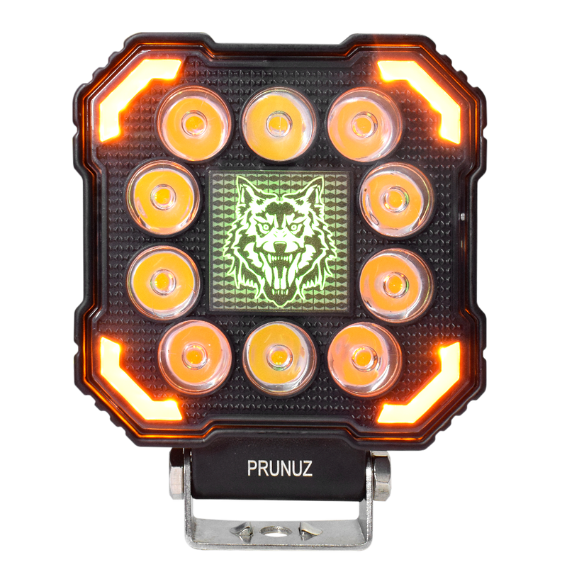 Faro de Trabajo Cuadrado 10 Led 12/24V Blanco Contorno Ambar Centro RGB Prunuz