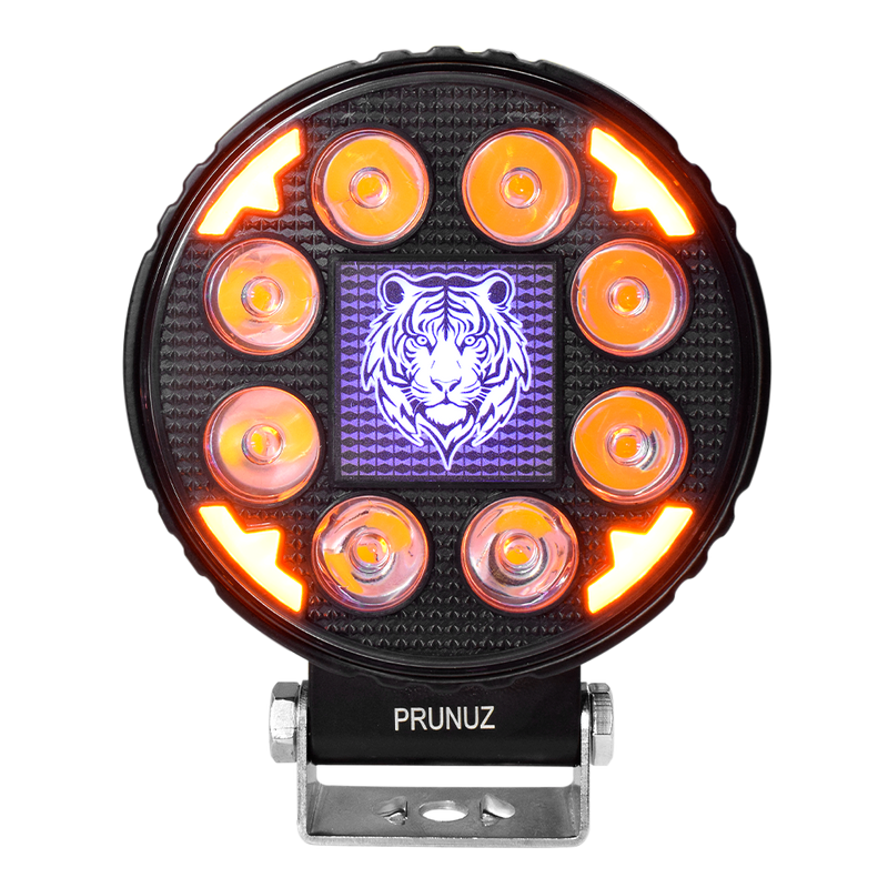 Faro de Trabajo Redondo 10 Led 12/24V Blanco Contorno Ambar Centro RGB Prunuz
