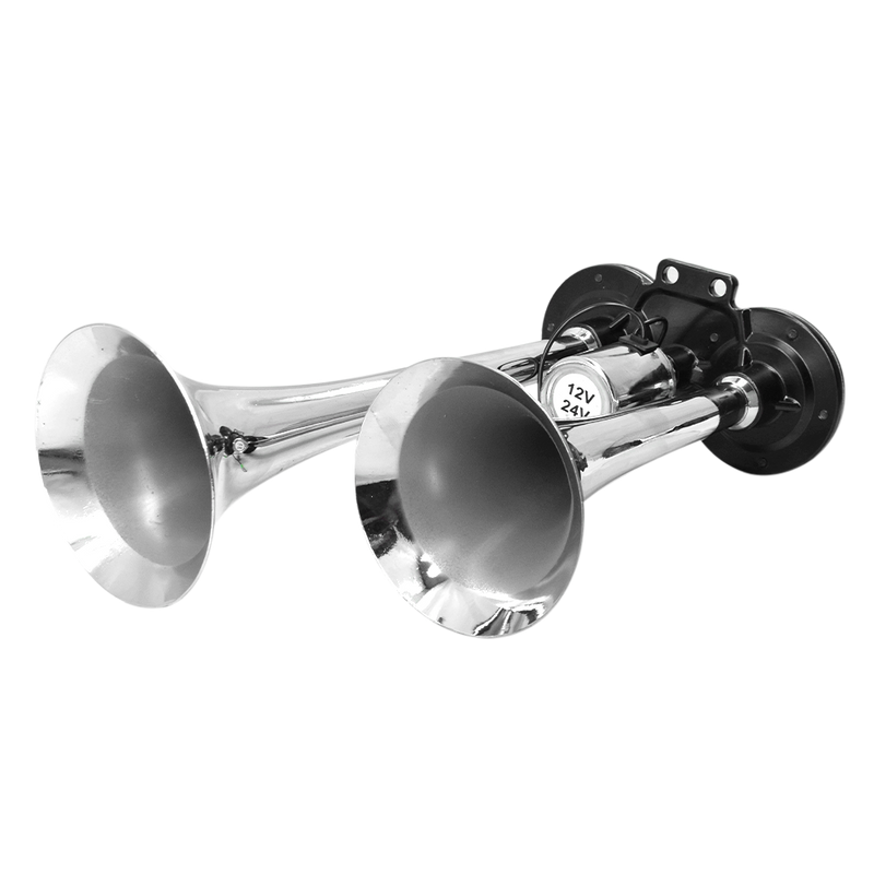 Claxon Doble Corneta Cromada 12-24V ADEL