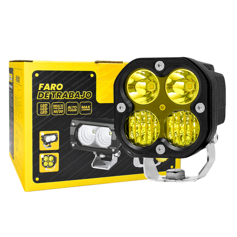Faro de Trabajo 3.5" Pesado 4 LED Cuadrado Luz Amarilla AGUZ