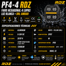 Faro Hexagonal 4 Lupas Luz Blanca + Drl Ambar (9-30V 12,000LM IP68) Pf4-4 RDZ
