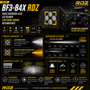 Faro Cuadrado 4 LED Luz Blanca Contorno Ambar Intermitente (9-32V 3,200LM) Bf3-B4X RDZ